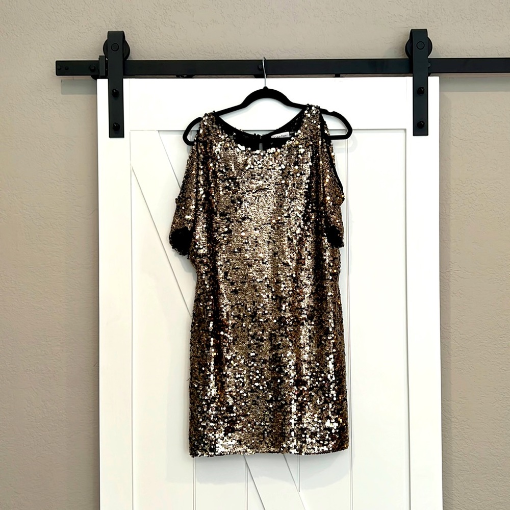 Gold sequin mini dress